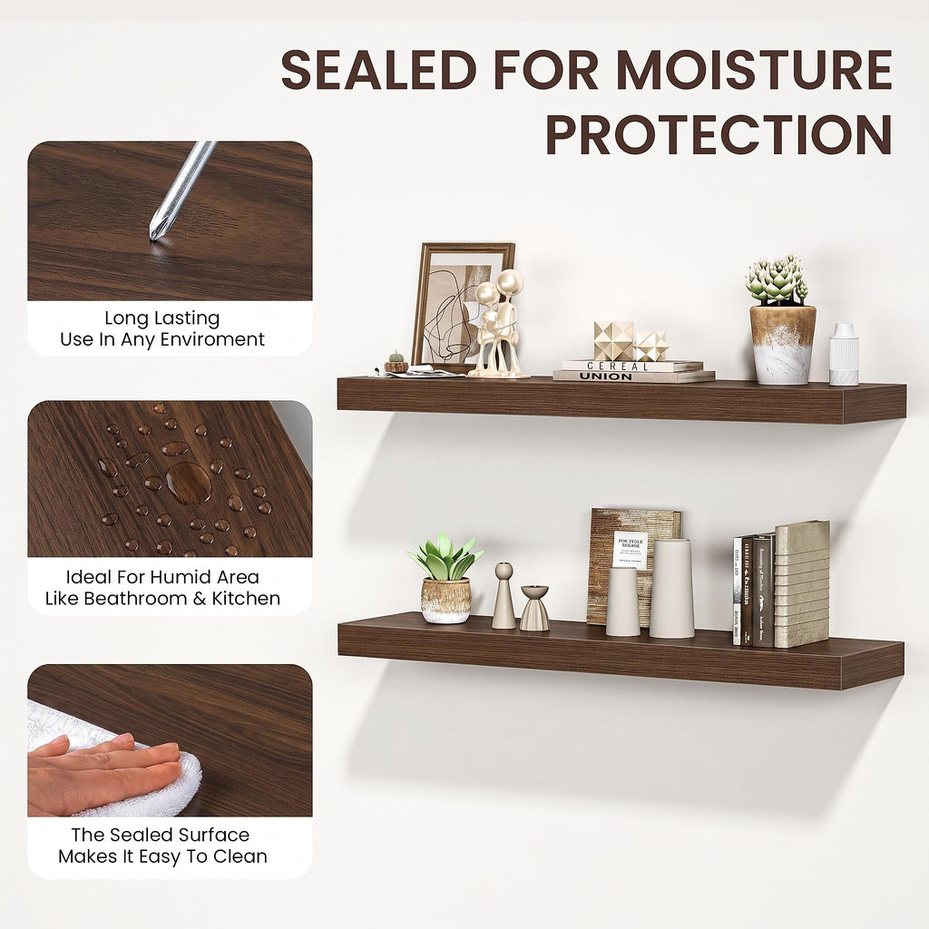 55 Inch Floating Shelves for Wall, 9.3"D Wood Gra, Set of 2