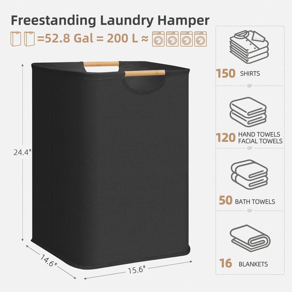 2-Pack Collapsible Laundry Hamper with Bamboo Handles, Black