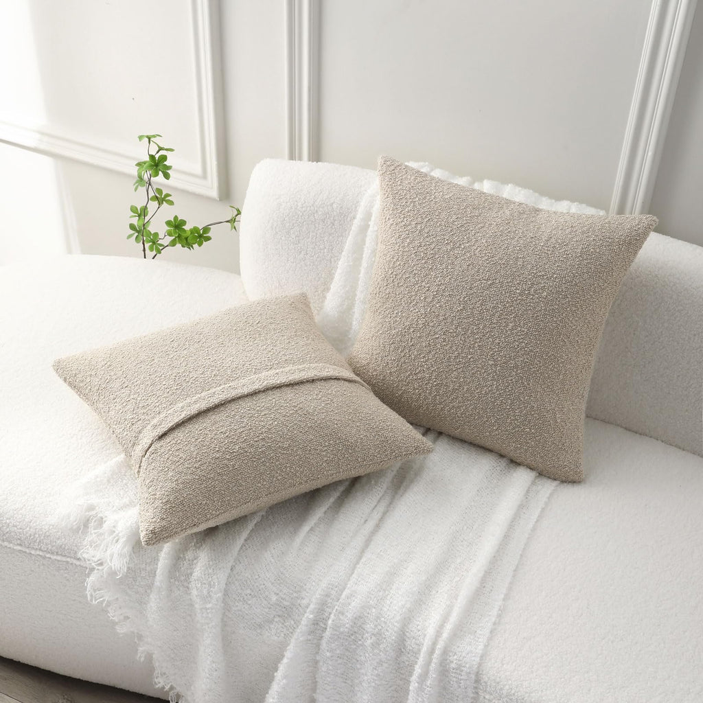 Pack of 2 Boucle Textured Throw Pillow Covers 18x18 Inch, Beige