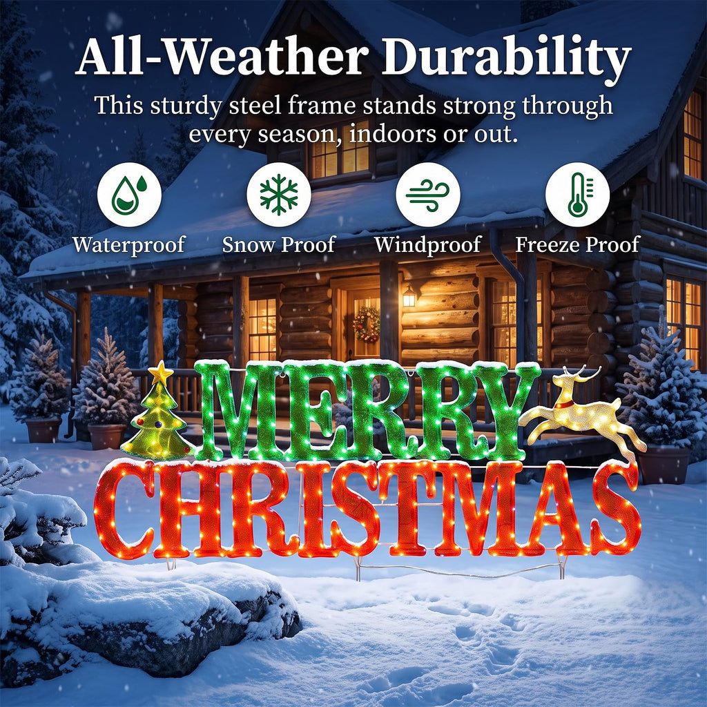 60 in Lighted Merry Christmas Sign Outdoor, 300 LED Yard Decor
