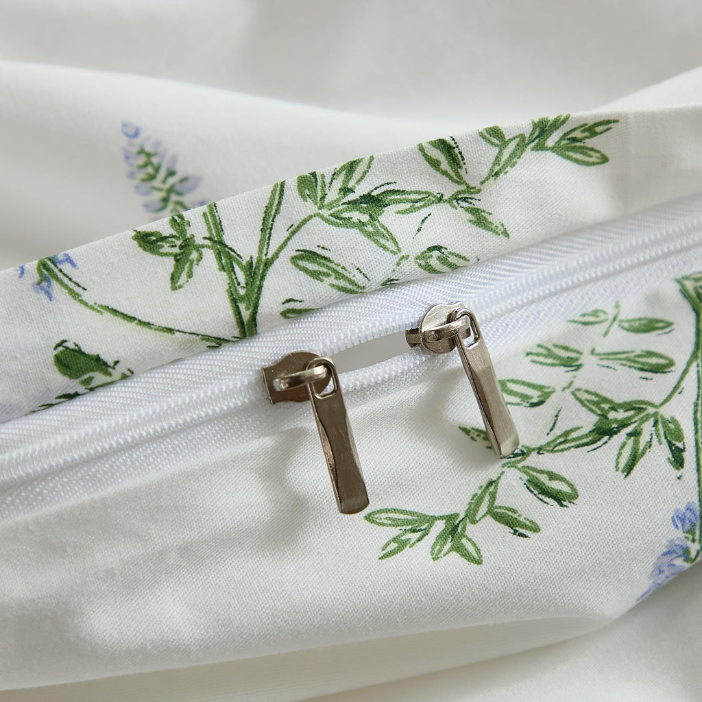 100% Washed Cotton Duvet Cover - Linen Like Reversible Durable Soft Floral Duvet Cover Sets, 3 Pieces White