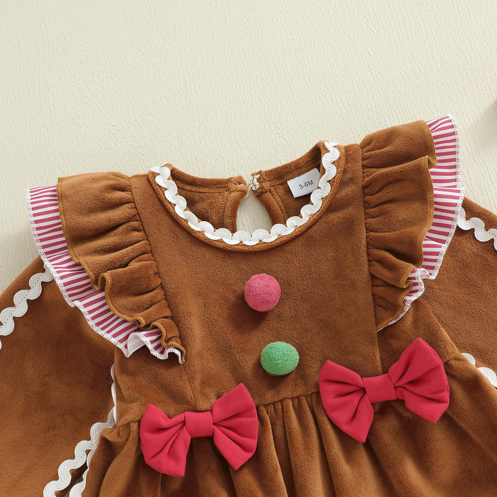 My First Christmas Baby Girl Outfit Gingerbread Man Romper jumpsuit Newborn Ginger Bread Bodysuit xmas clothes(Brown