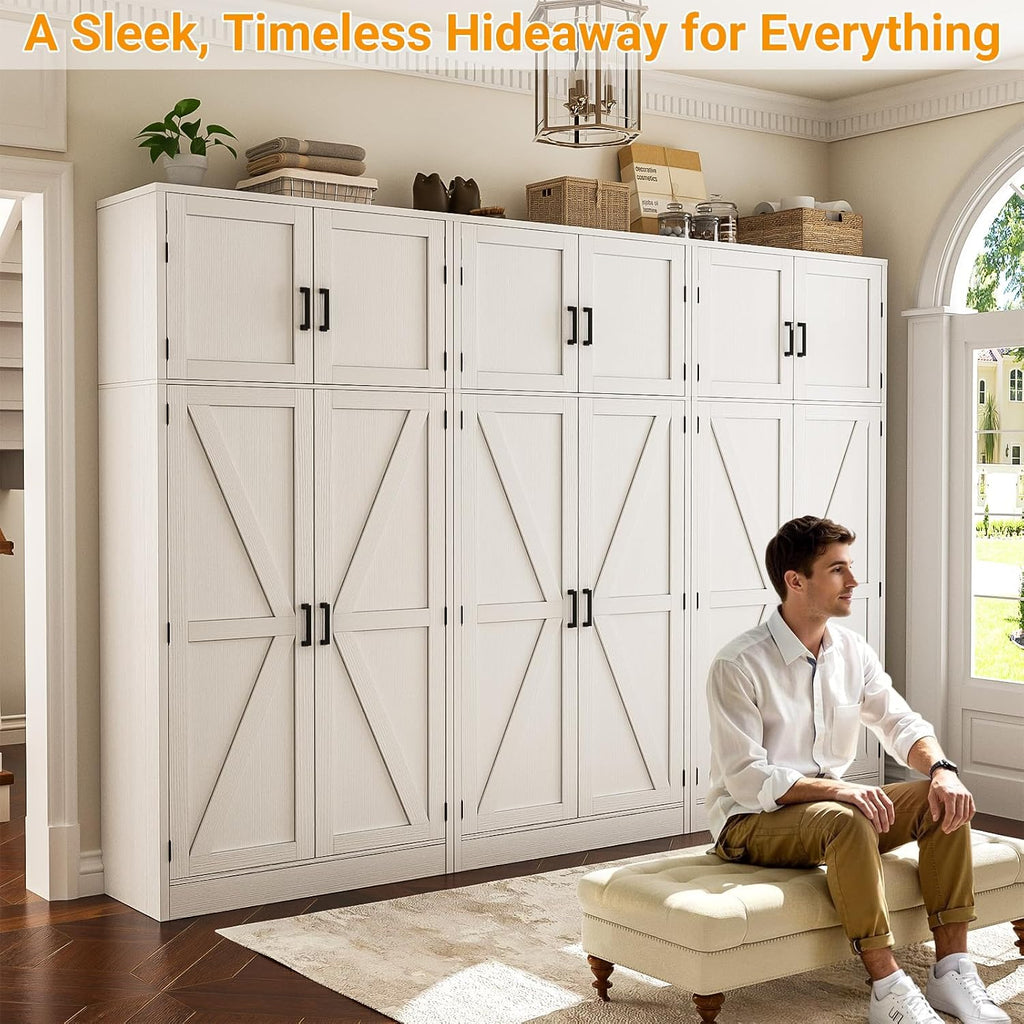 71" Tall Kitchen Pantry Storage Cabinet with Adjustable Shelves | Large Farmhouse Storage Cupboard, Barn Doors