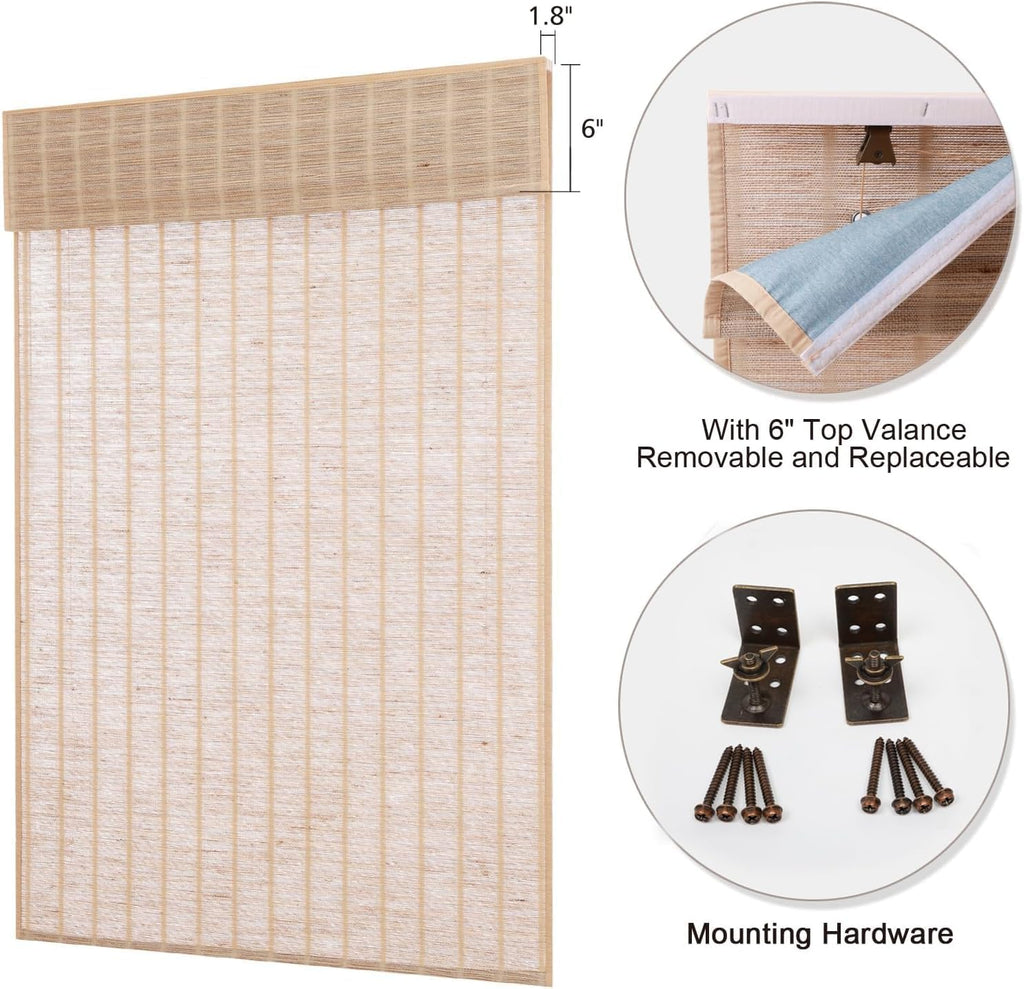 Blackout Bamboo Roman Shades Cordless, Woven Wood Natural Reef Roman Shade for Windows, Doors, Porch