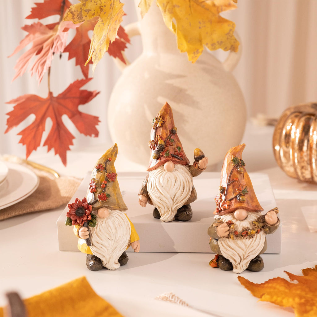 Fall Decorations, 3 Pcs Fall Gnomes Decor for Table Indoor Outdoor, Resin Thanksgiving Decorations Garden Figurines