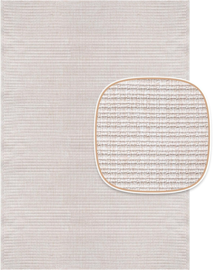 Easy Jute Off White Rug 5x7 Solid Washable Durable Outdoor Indoor Area Rugs for Living Dining Room P