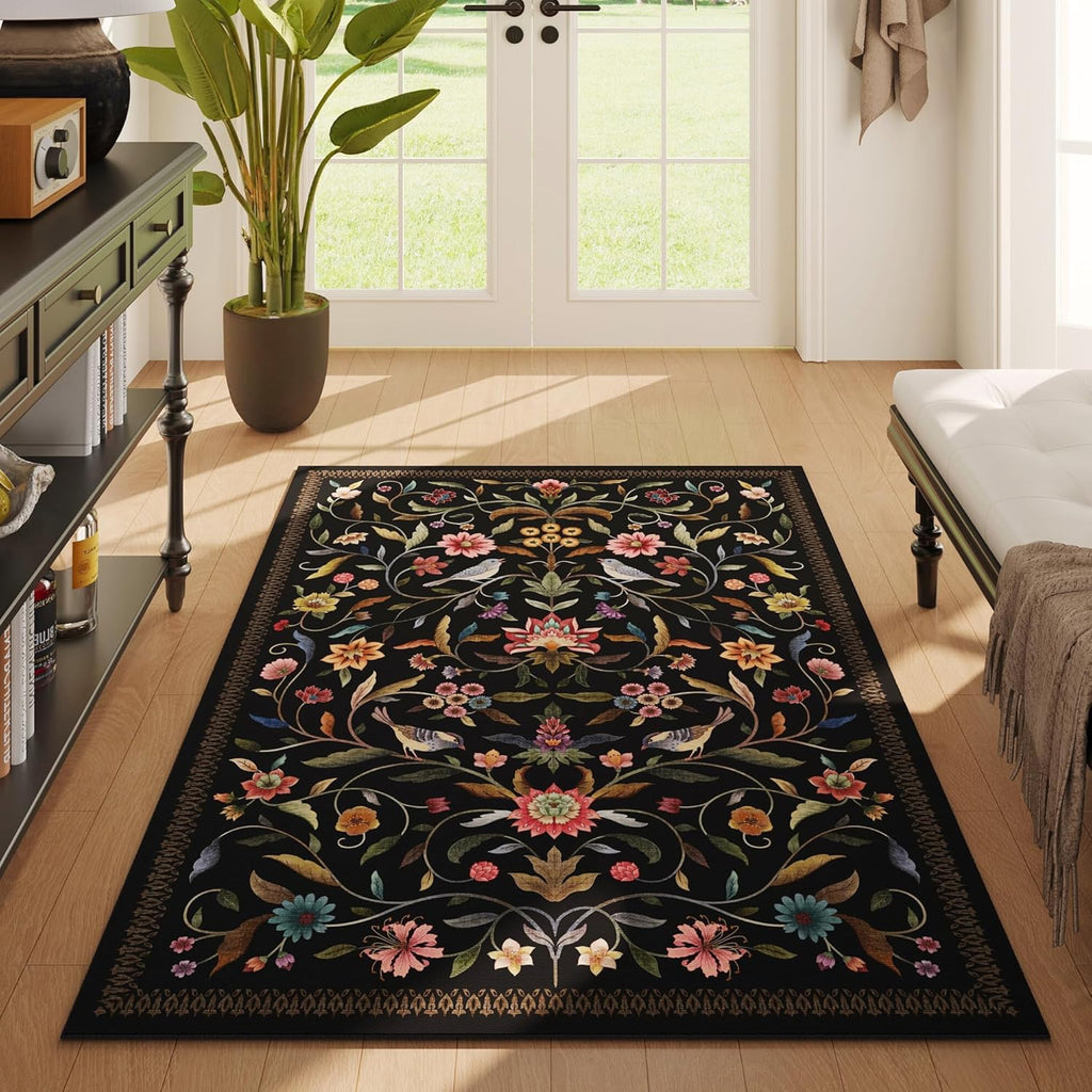 Vintage Medallion Floral 3x5 Washable Rug, Soft Low Pile Area Rug, Non-Slip Carpet