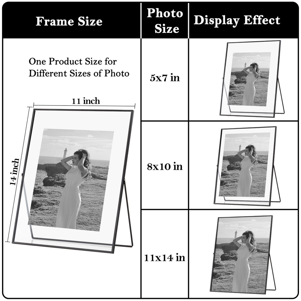 11x14 Floating Picture Frame, Real Glass Cover, Black, 1-Pack