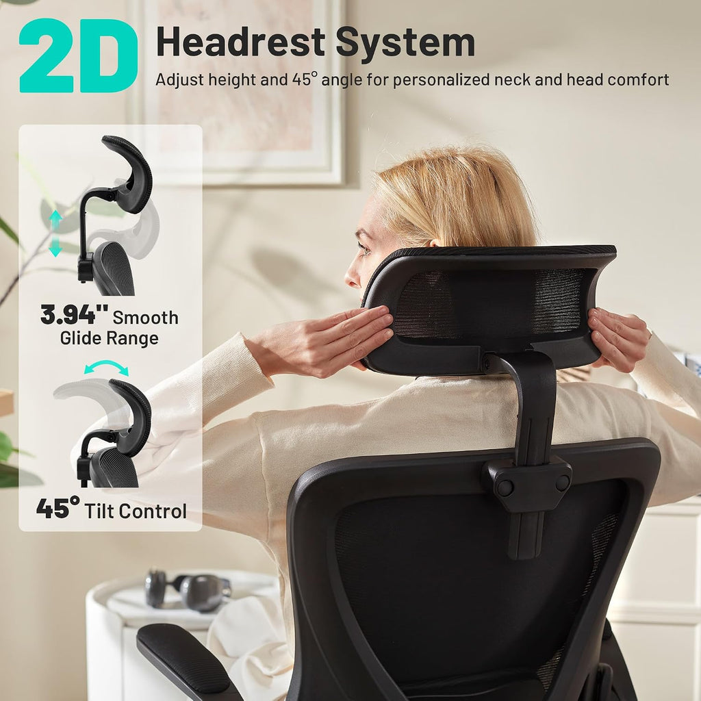 Office Chair - Ergonomic Desk Chair Breathable Mesh Chair with 2D Headrest & Adjustable Lumbar Support - Executive