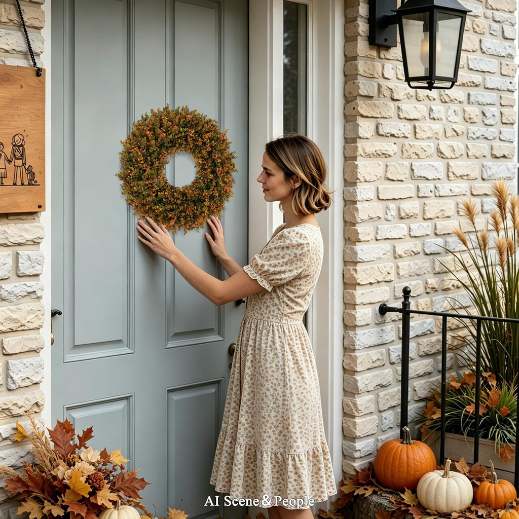 20inch Fall Front Door Wreaths Harvest Boxwood Wreaths Orange