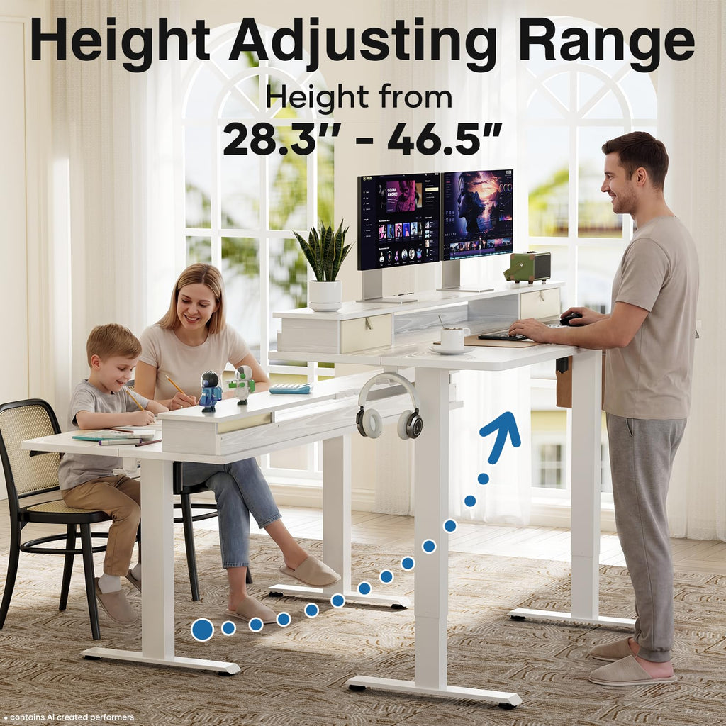 47x28 in Electric Standing Desk with Drawers, Adjustable Table, White