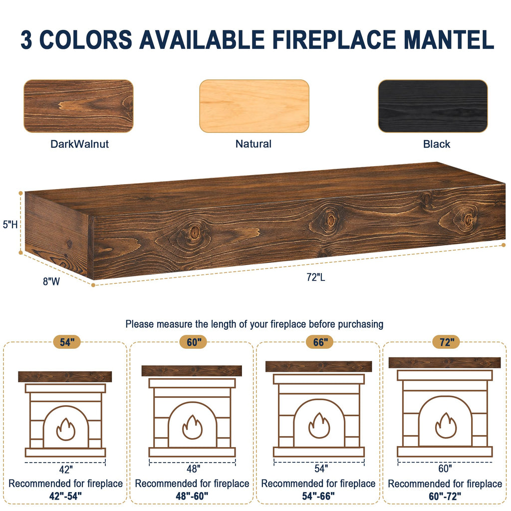 72'' Fireplace Mantel 72 inch Floating Shelf Wood Mantle for Fireplace