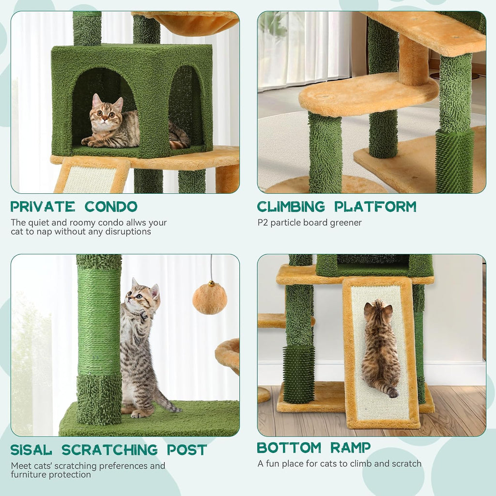 Tall Cat Tree Tower with Leaves for Indoor Cats