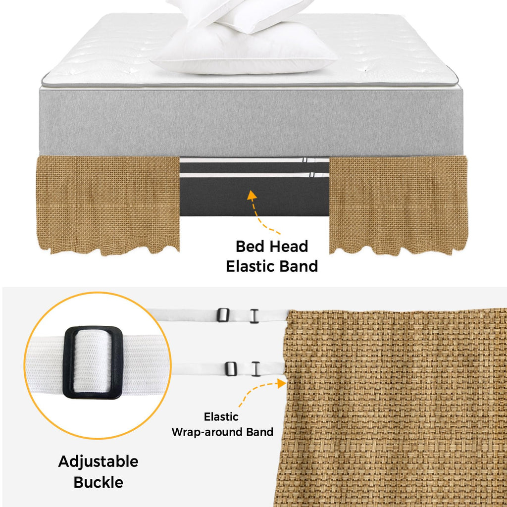 Farmhouse Bed Skirt 16 Inch Drop, Adjustable Elastic Bedskirt Dust Ruffle for Bed, Country Chic