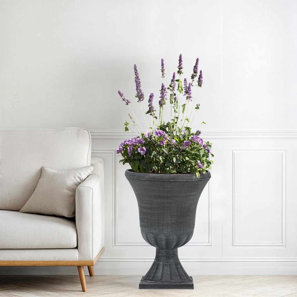 Autodaya 22" Large Pots for Plants Outdoor, Washed Black Planters Set of 2