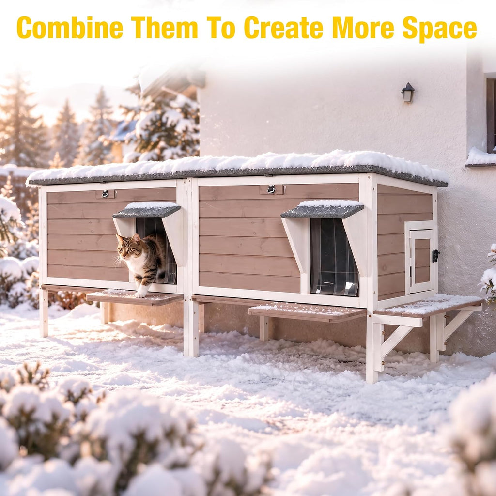 Heated Cat House with Insulated Liner, Large Feral Cat Shelter for Winter, Weatherproof Cat Condos for Outdoor Indoor