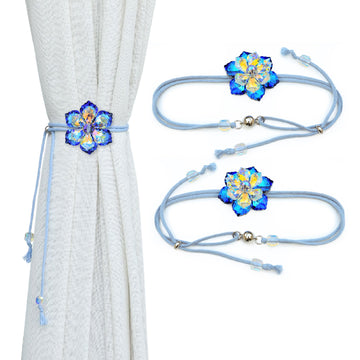 Magnetic Curtain Tiebacks, Crystal Flower Adjustable Rope Curtain Tie Backs, 2 Pack Boho Farmhouse Drapes Sheers