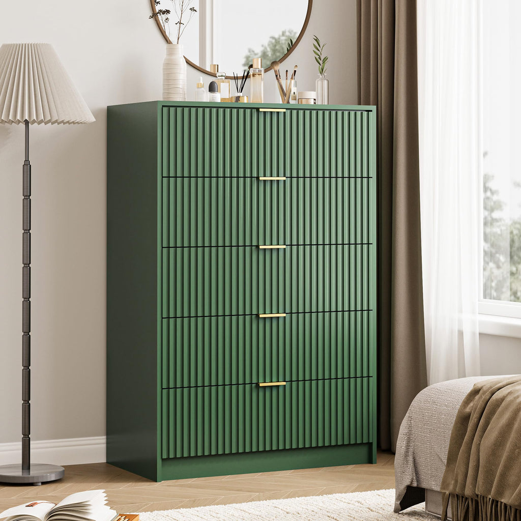 47" Tall Fluted 5-Drawer Dresser, Green