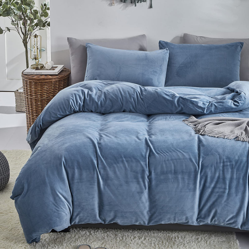 Blue Velvet Comforter Sets Cal King Men Lake Blue Fluffy Bedding