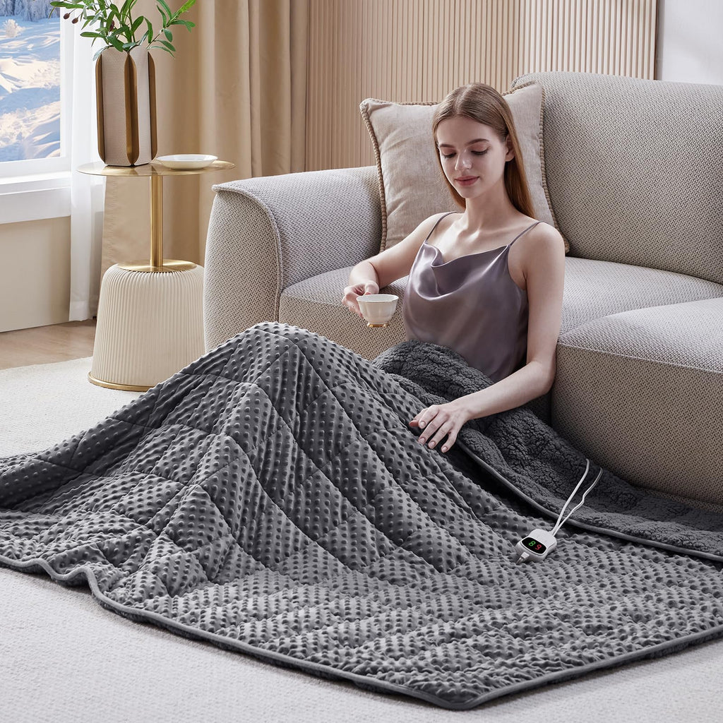 Heated Weighted Blanket for Adult, 48"x72" 15lbs, Bubble Blanket