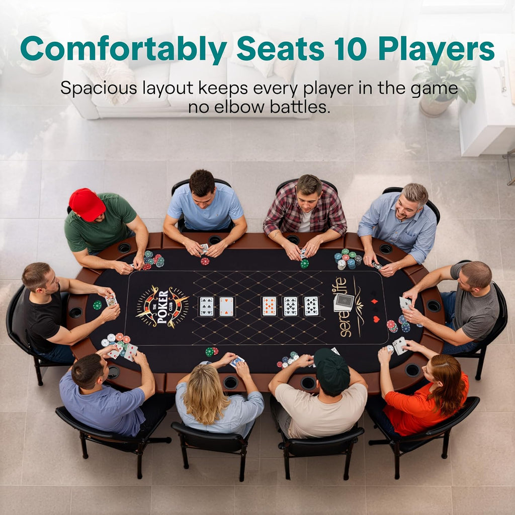 7ft Poker Table for 10 Players - Heavy Duty Oval Texas Hold'em Casino Table for Game Room, 25mm Reinforced Metal