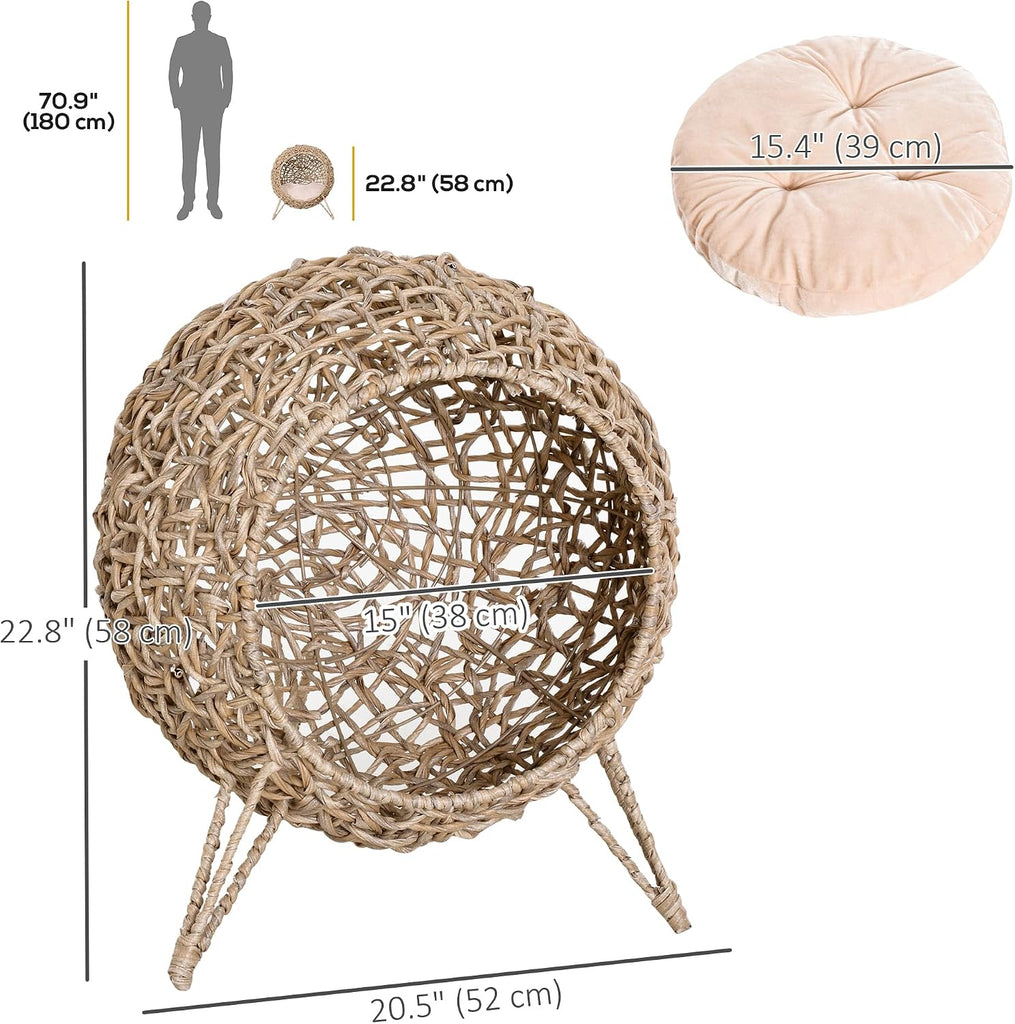 20.5" Weaved Cat Bed with Cushion, Beige