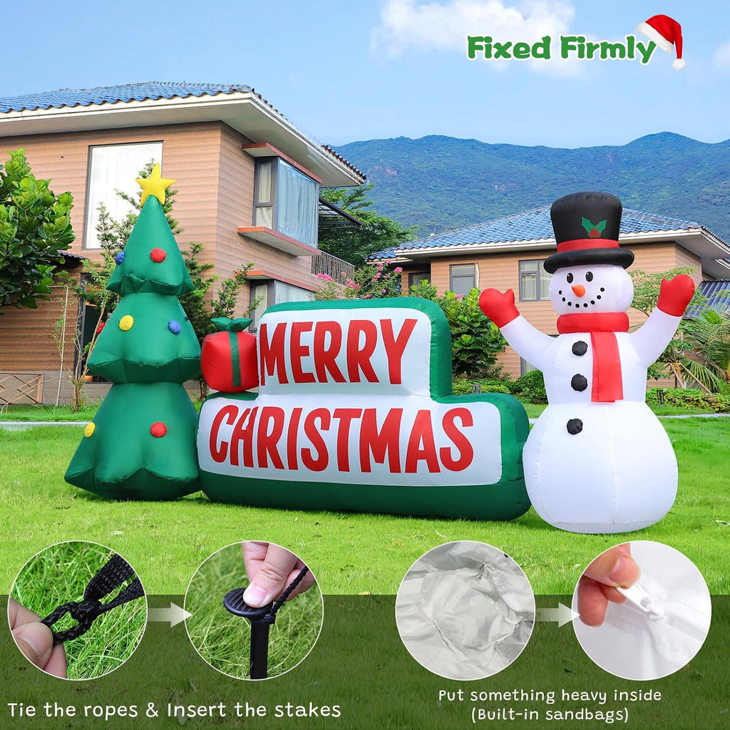 10 FT Long Christmas Inflatable Merry Christmas Sign Outdoor Decorations, Blow up Xmas Sign with Christmas Tree and
