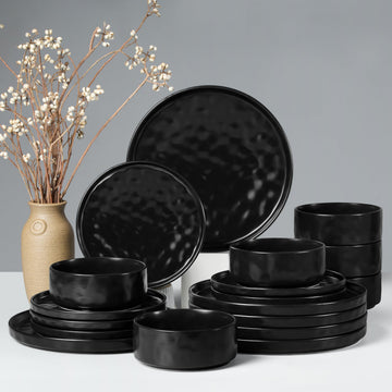 Dinnerware Sets, 18-Piece Plates and Bowls Set, Matte Black