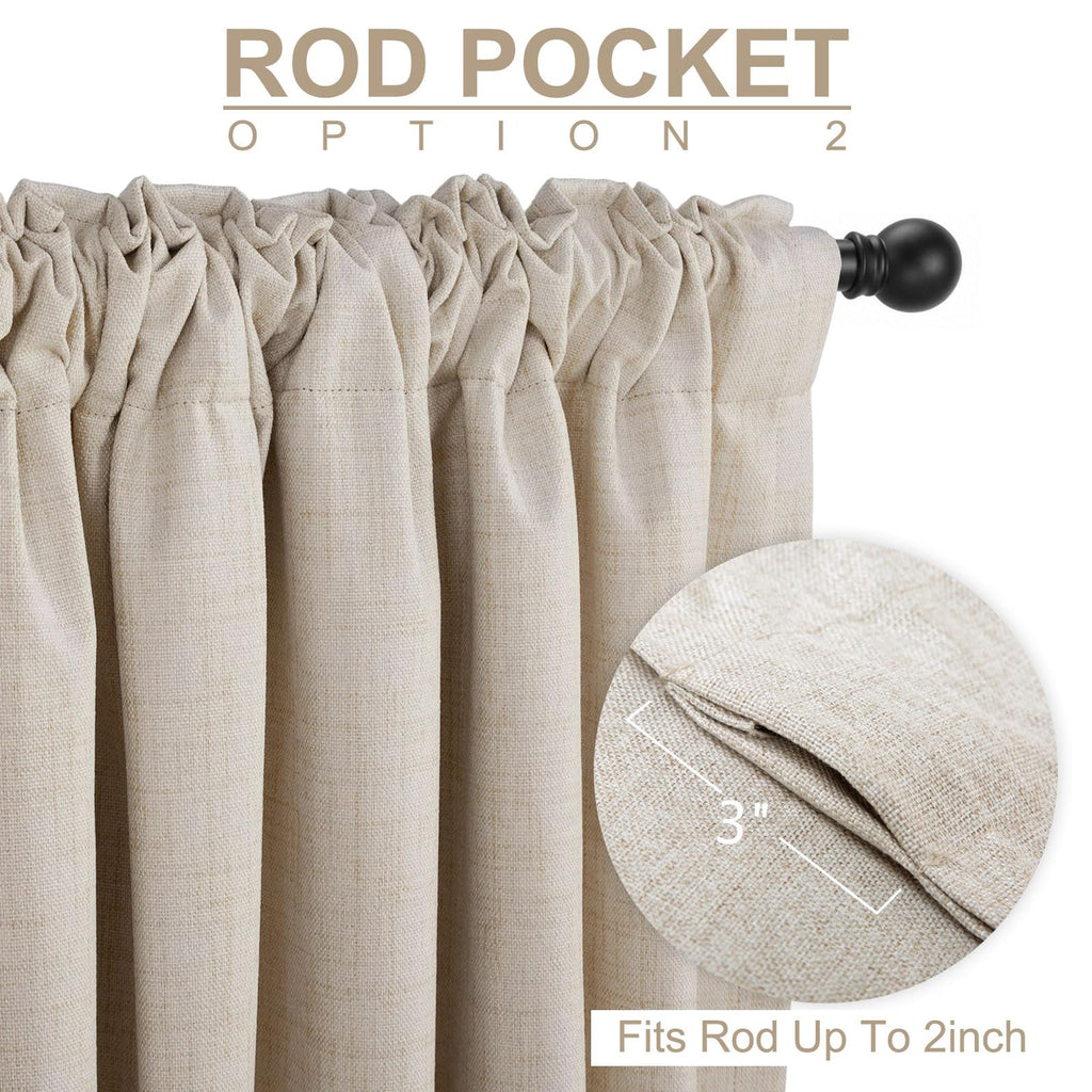 Linen Textured Total Blackout Sliding Door Curtains 84 Inches Long, Cream