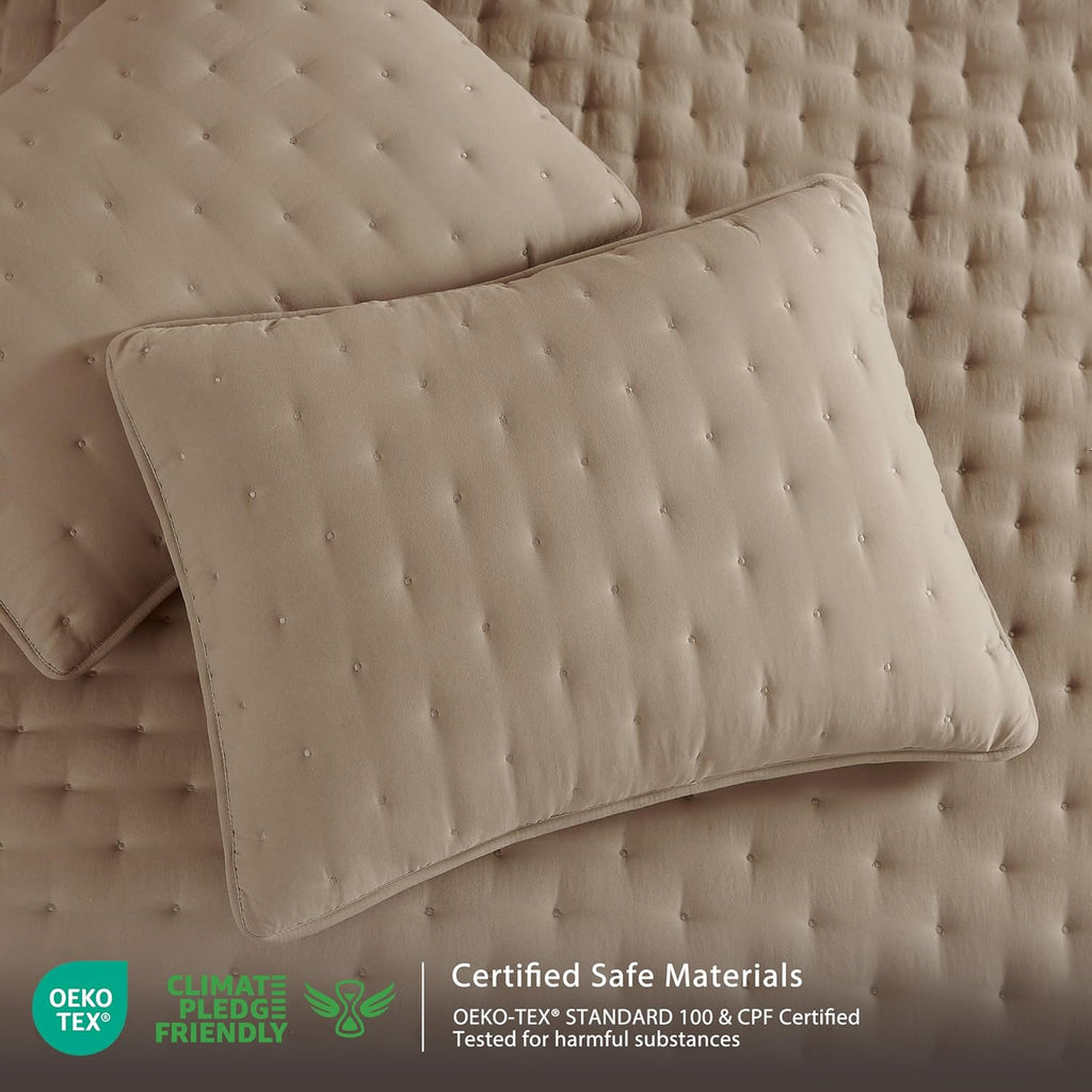 Beige Cloud King Quilt Set, Tan Lightweight Farmhouse Bedspread, Rustic Country Coverlet, Taupe Camel Soft Bedding