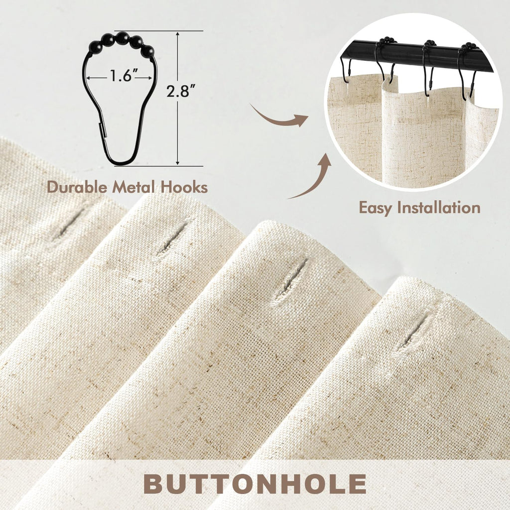 Linen Buttonhole Fabric Natural 72*80 12 Metal Hooks