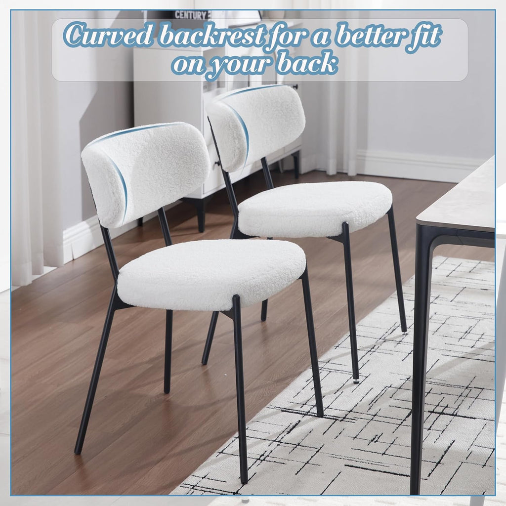 KCC Boucle Dining Chairs Set of 2, Modern Mid-Century Upholstered Stylish Kitchen Chairs Sherpa Accent Diner Chairs