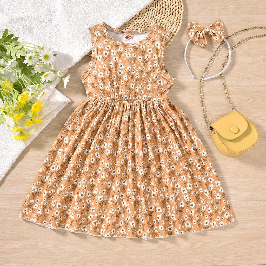 Toddler Little Girls Dress And Cardigan Sets 2 Piece Floral Print Sleeveless Dress and Long Sleeve Cardigan Set