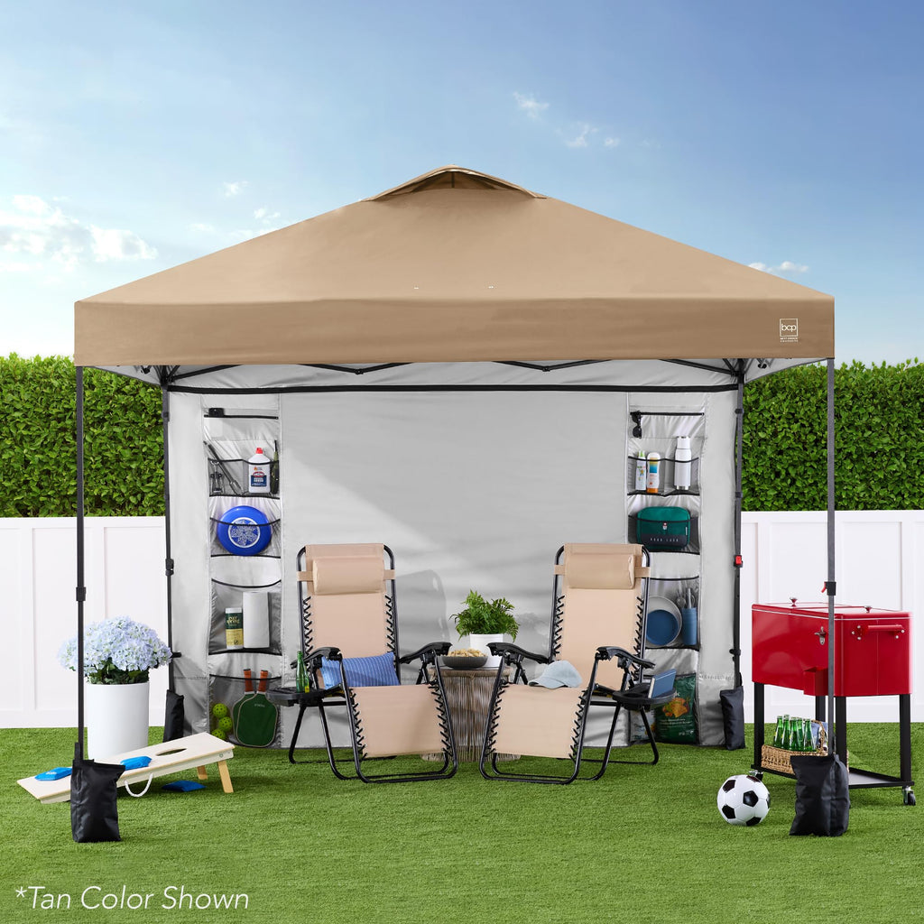 10x10 Pop Up Canopy Tent with Sidewall, Sand