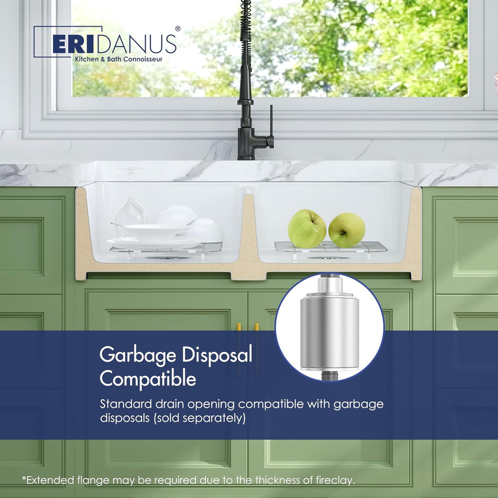 Farmhouse Sink 33x20 White Fireclay Deep Double Bowl Kitchen Sink | Smooth Glazed Surface, Easy to Clean, Apron Front