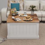 Farmhouse Coffee Table, Square Wood Center Table with Large Hidden Storage Compartment