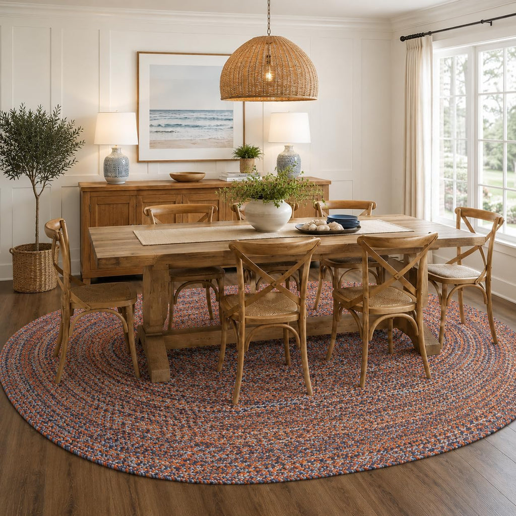 Canterbury Red & Blue Braided Rug, 8' x 10' Oval, Indoor/Outdoor Reversible Farmhouse Area Rug , or Patio