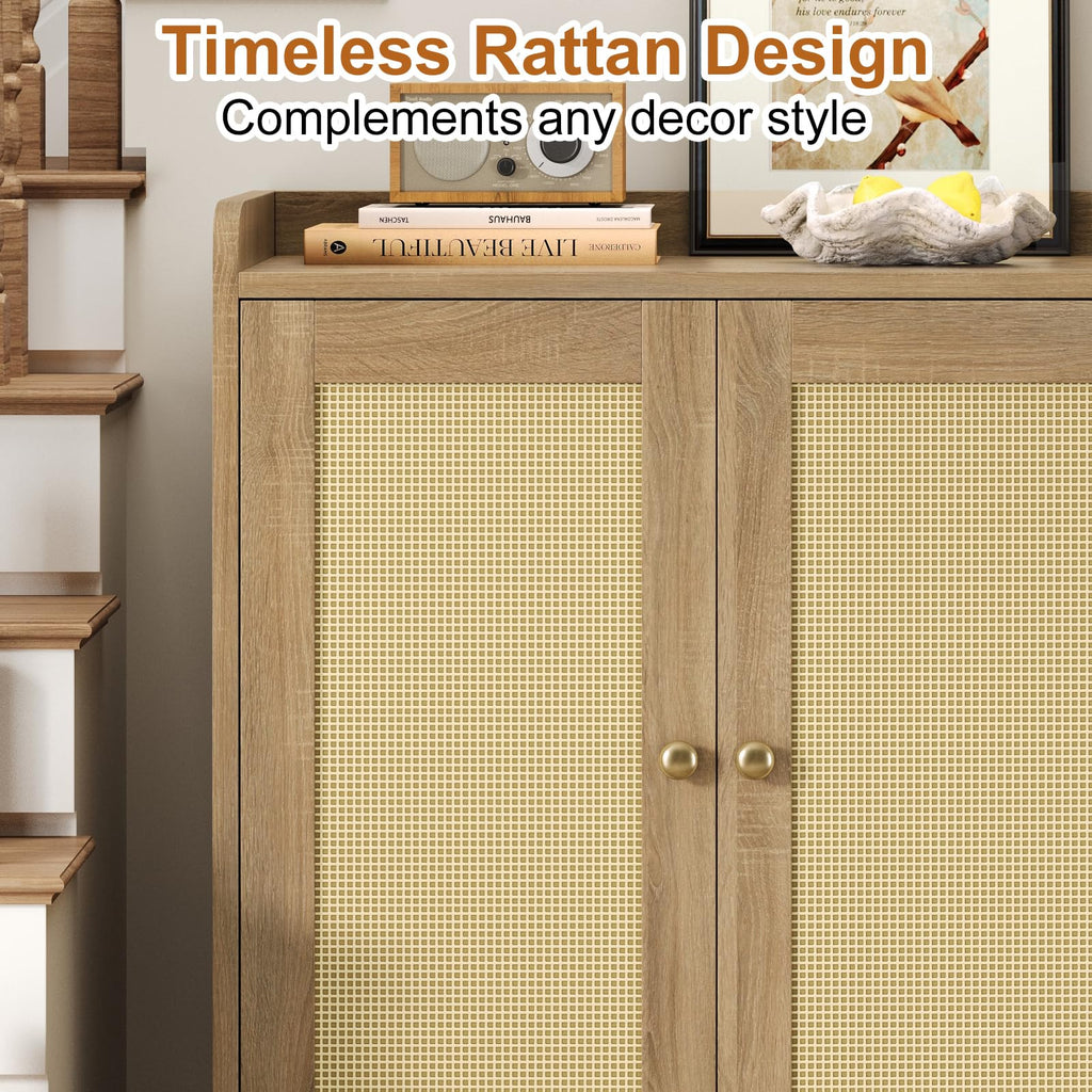 Shoe Cabinet, Rattan Shoe Rack Organizer with Doors