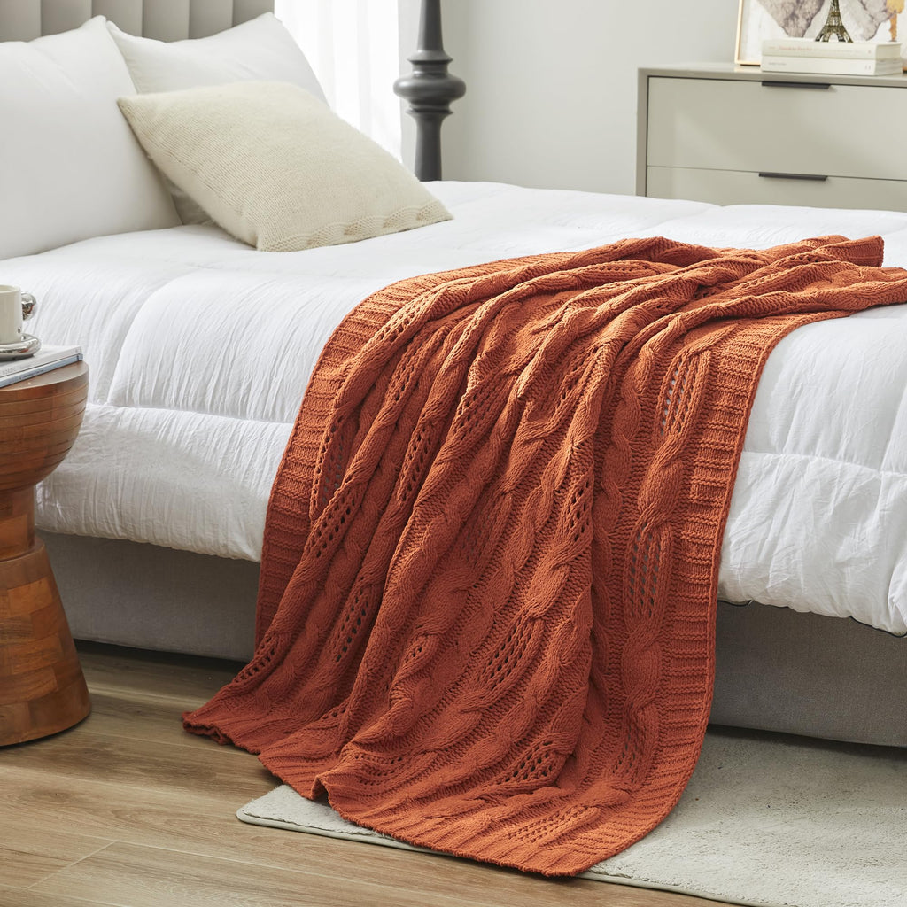 Chunky Knit Throw Blanket, Dual-Sided Soft Chenille Breathable Cable Knitted Blanket for Couch, Farmhouse Decorative
