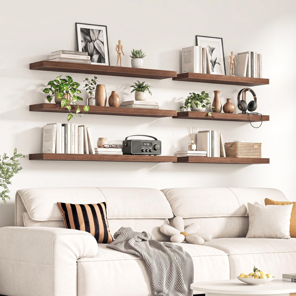 60Inch Long Floating Shelves, 8 Inch Deep Shelves |Living Room, Wall Mounted Wood Hanging Shelf with Invisible
