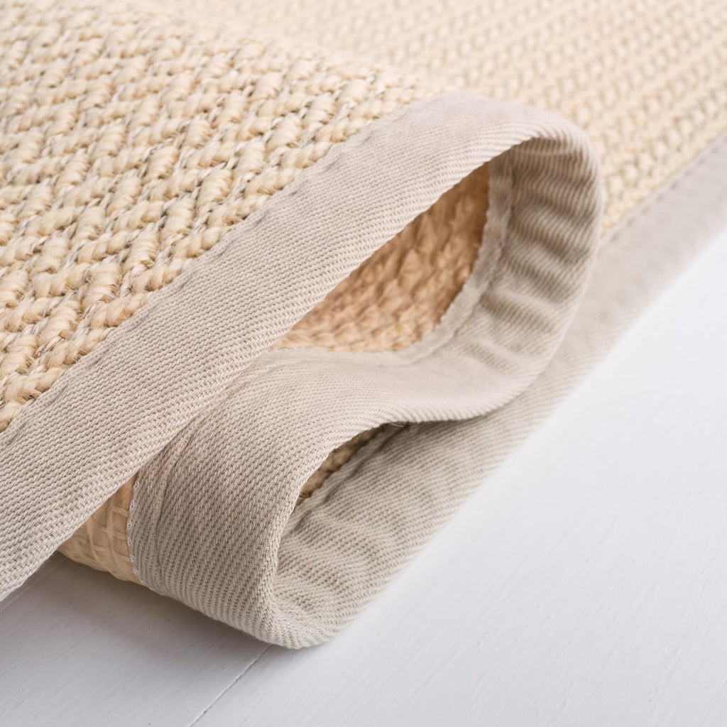 Area Rug 9x12 - Natural Fiber - Large - Light Grey, Sisal & Wool, Woven Design with Border