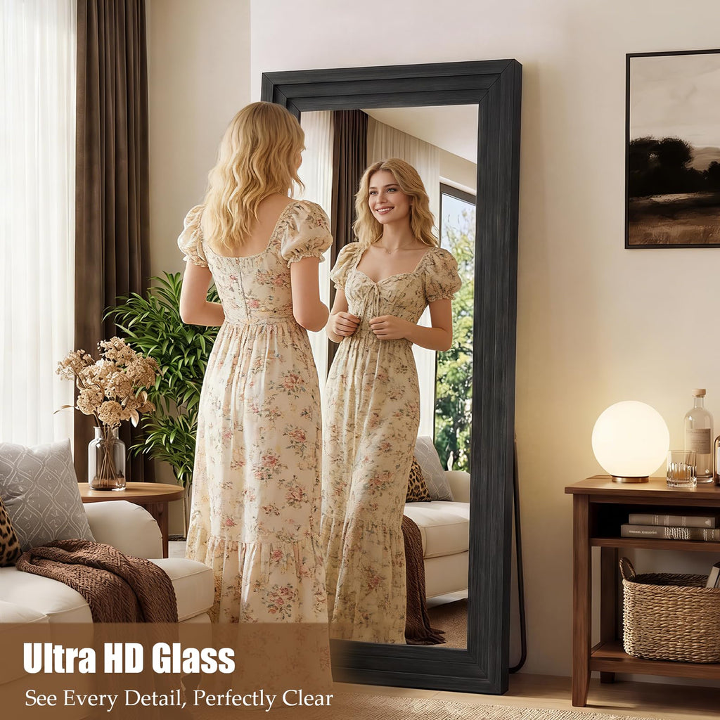 Wood Full Length Mirror 65"x24", Large Solid Wood Frame Floor Mirror