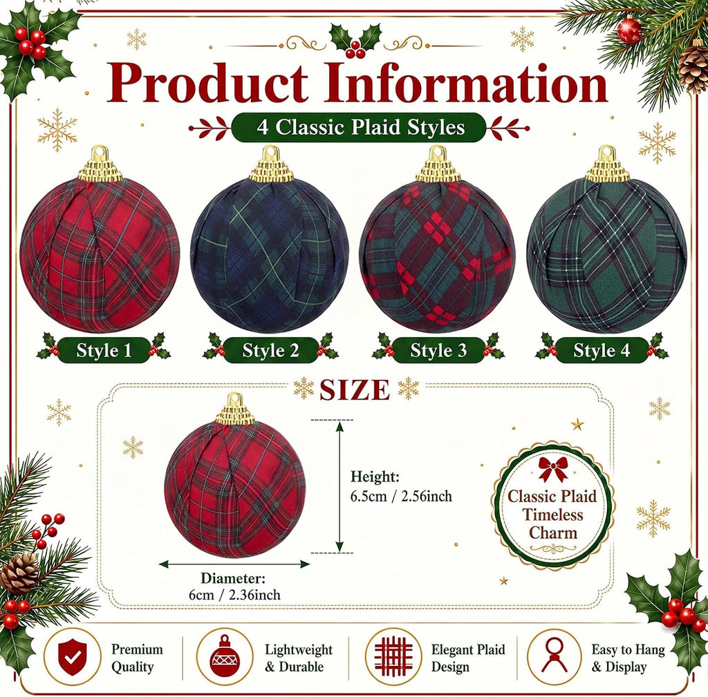 Christmas Tartan Plaid Ball Ornament Decoration 2.36 Inches - Set of 24