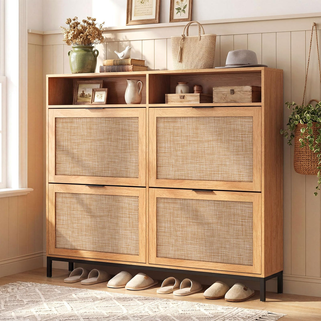 Slim Shoe Storage Cabinet with 4 Flip Drawers & 2 Open Compartments