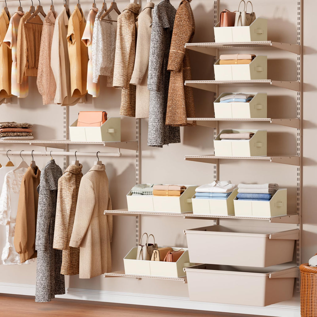 Storage Bins for Shelves - Small Trapezoid Closet Shelf Organizer, Fabric Organization Bins with Handles, Storage