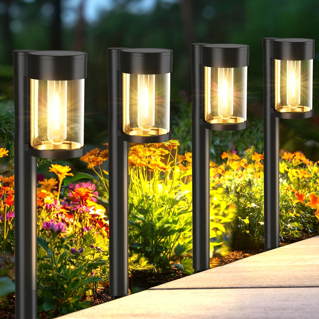 Solar Pathway Lights Outdoor, 10 Pack Metal & Glass Solar Lights Outdoor Waterproof Landscape Path Lights for Yard