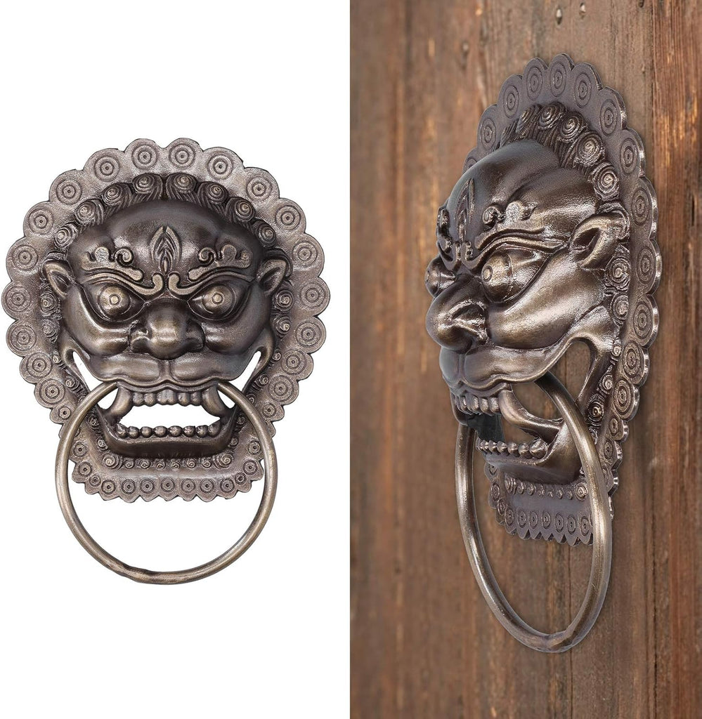 Lion Head Door Knocker, Chinese Door Knocker Antique Animal Head Door Pull, Antique Brass Lion Door Handle