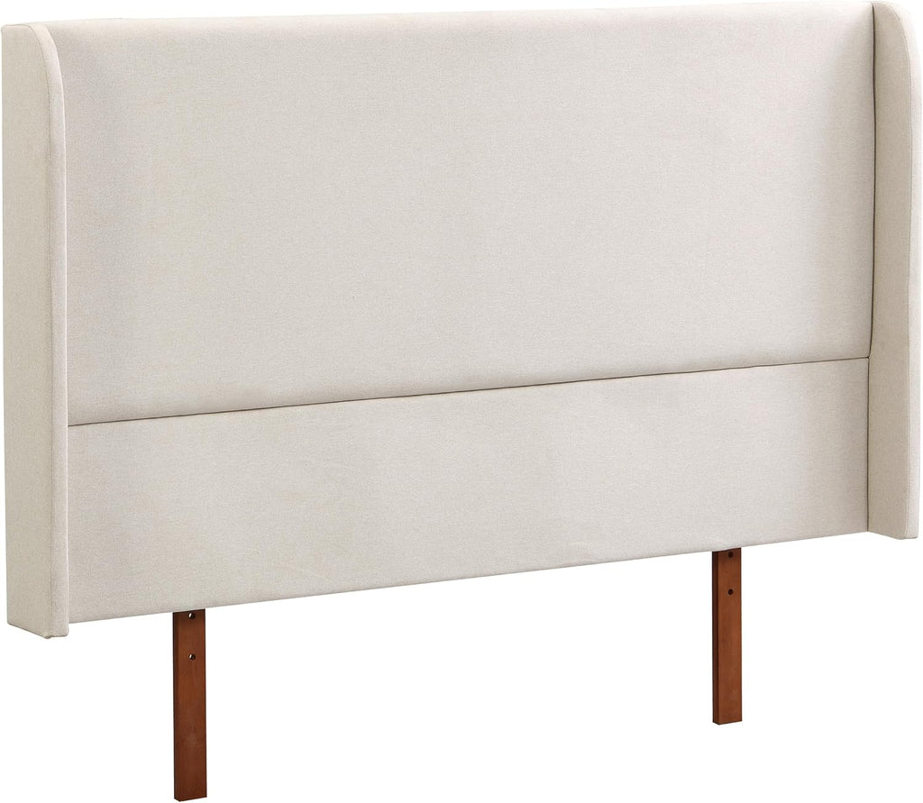 King Wingback High Headboard, Upholstered Linen Fabric Headboard, Bamboo Wood, Easy Assembly, 48''H, Tan