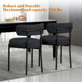 Black Boucle Dining Chairs Set of 2, Mid Century Modern Kitchen Chairs with Curved Backrest and Metal Legs