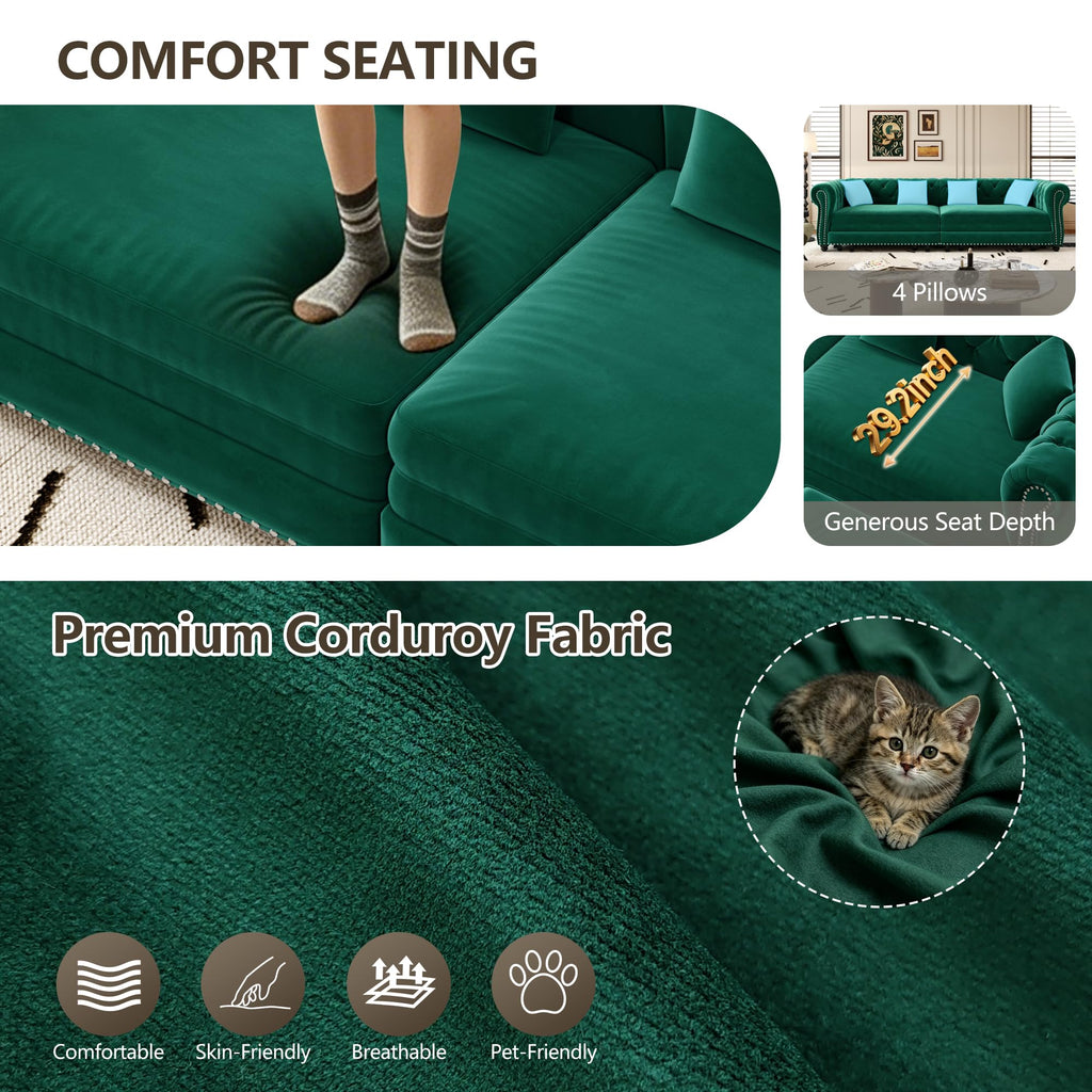 89" King Size Sleeper Sofa Bed, 3-in-1 Convertible Pull Out Chesterfield Sleeper Couch with Ottoman, Oversized Velvet